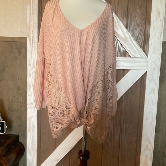 Charming Charlie Tops - Charming Charlie Blush Lace Top. Tie on bottom. P2P 33 length 28. SIZE 2X, EUC